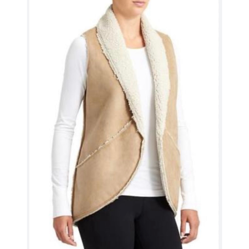 Athleta Women's XXS/XS Tan Faux Suede Shearling Sherpa Vest
